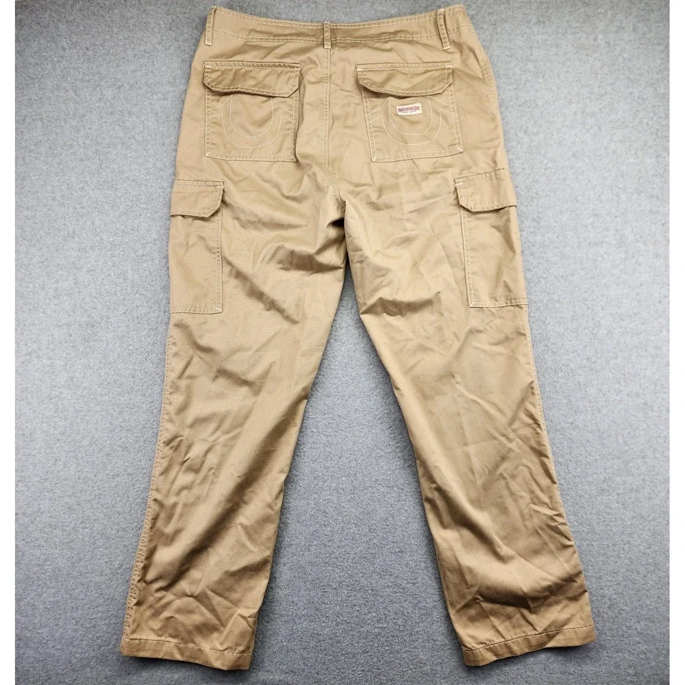 True Religion Pants Men's 34x32 Skater Baggy Cargo Wide Leg Flap Pockets Tan‎